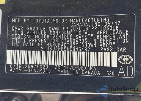 2017 Toyota Corolla Se z USA, uszkodzony, nr VIN 2T1BURHE5HC916482